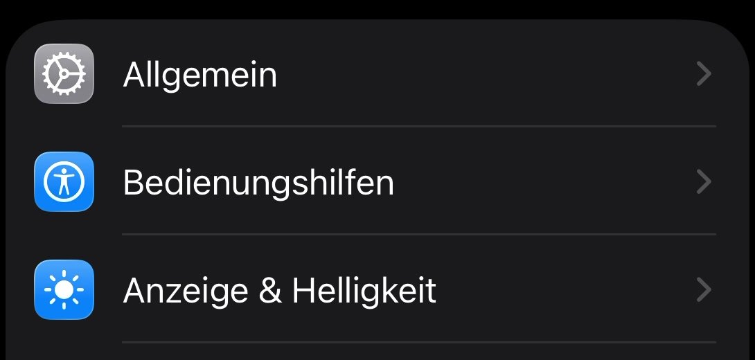 iPhone-Einstellungen: der Menüpunkt Bedienungshilfen zwischen Allgemein und Anzeige und Helligkeit